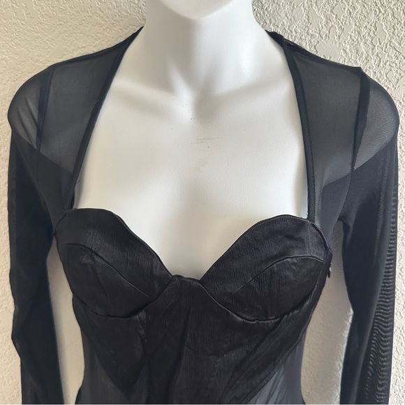 Zara Women’s Black Mesh Sheer Cutout Long Sleeve Bodysuit - Picture 3 of 8